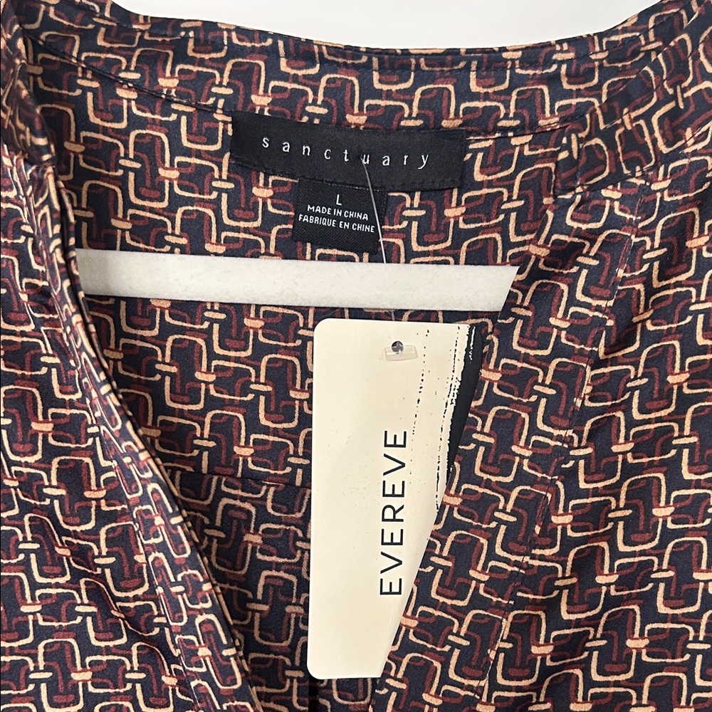 Sanctuary Burgundy and Black Geometric-Print Long Sleeve Blouse - Picture 2 of 4